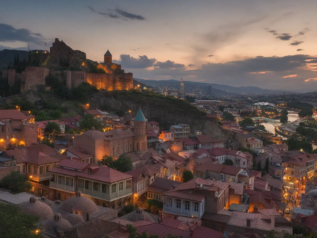 ძველი თბილისი მზის ჩასვლისას, ნარიყალა გოგირდის აბანოების თავზე
